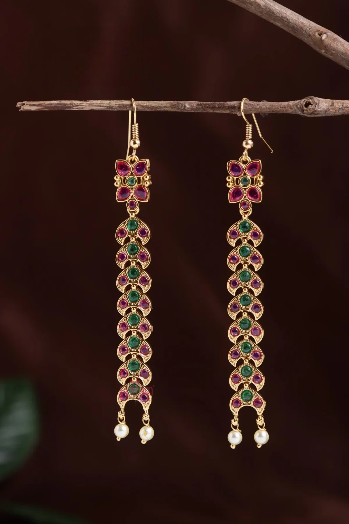 Motif Drop Stone Hook Earrings